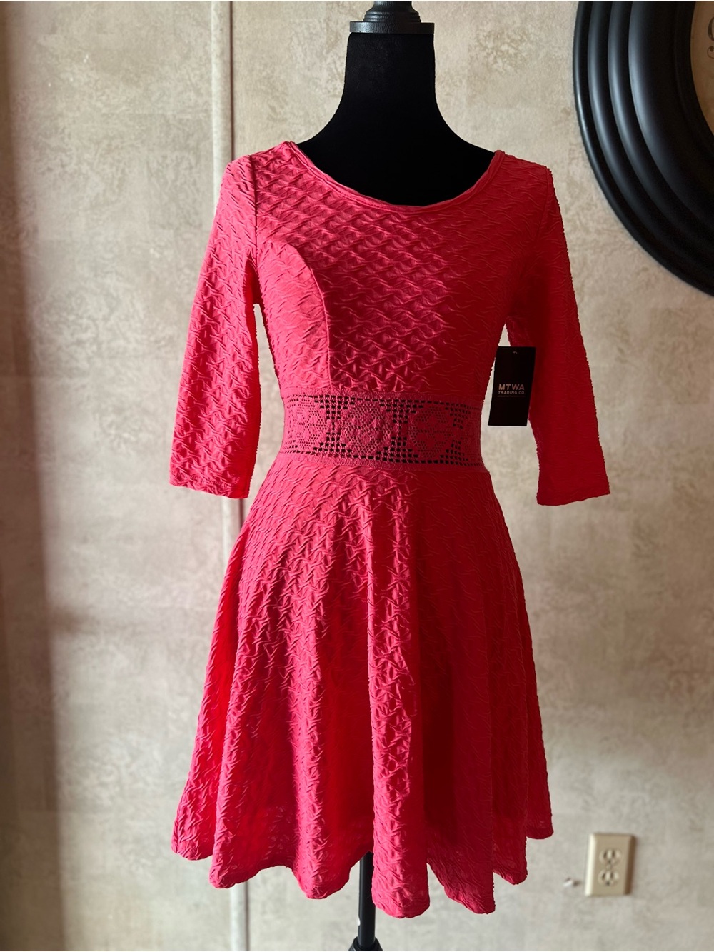 Titre NWT Pink Textured Fit & Flare Dress with Black Lace Waist